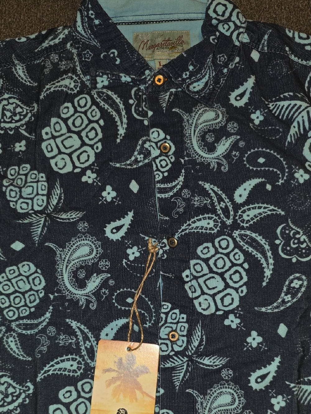 Margaritaville Navy and Teal Paisley Pineapple Shirt
